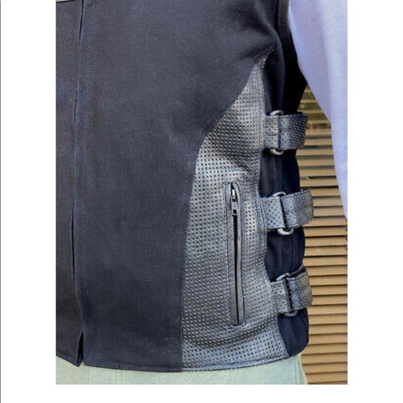 MEN'S MOTORCYCLE BLACK SWAT PREMIUM LEATHER AND DENIM CONCEALED CARRY VEST - Picture 4 of 6
